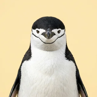 Corporate headshot of a chinstrap penguin facing the camera