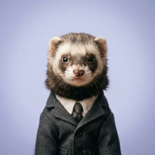 Margaux Pell, a sable ferret in a charcoal blazer