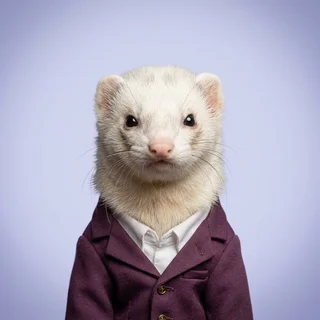 Priya Venkataraman, a white ferret in a plum blazer