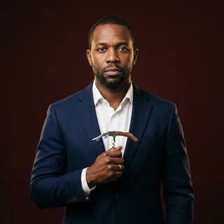 Marcus Oyelaran holding a corkscrew