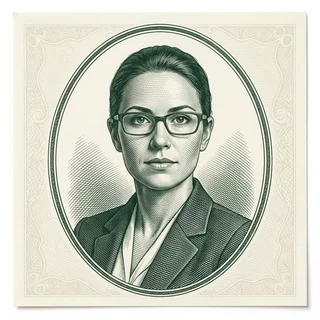 Engraved portrait of Priya Raghunathan