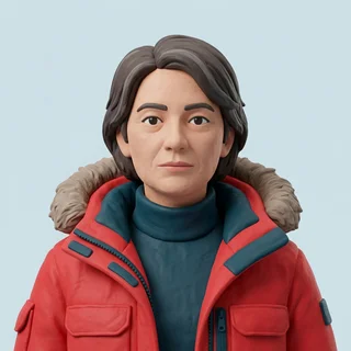 Dr. Lauren Pace, a researcher in a red parka