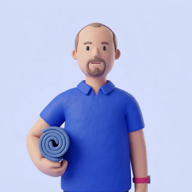Clay portrait of a Duos player holding a rolled sleeping mat