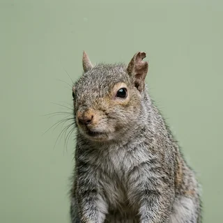 Portrait of Tobias Greyflank, a grey squirrel with a nicked ear