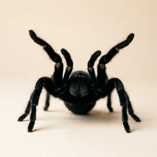 Marcus, a Brazilian black tarantula, front legs raised