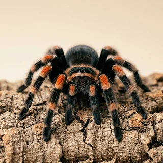 Pilar, a Mexican red-knee tarantula, on cork bark