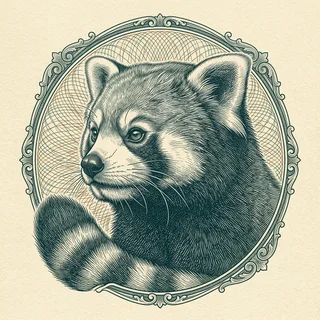Engraved portrait of the red panda Tashi