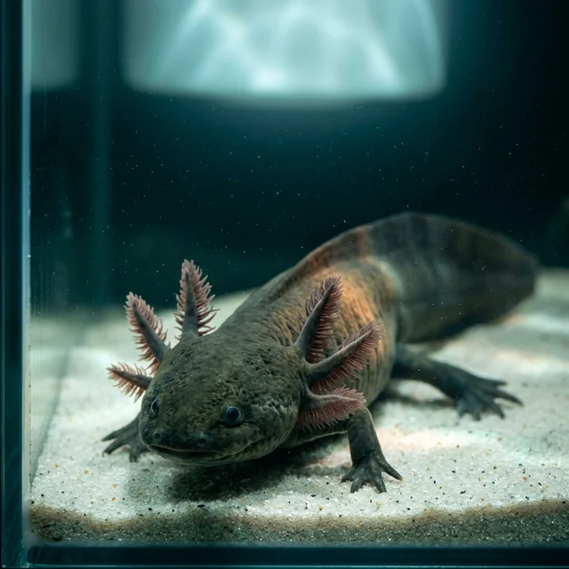 Prudence, a melanoid wild-type axolotl
