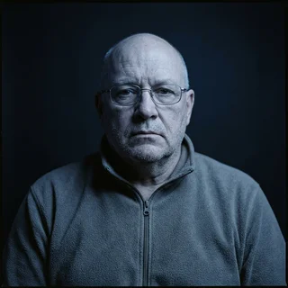 Gordon Pike, photographed head-on under a single cold light.